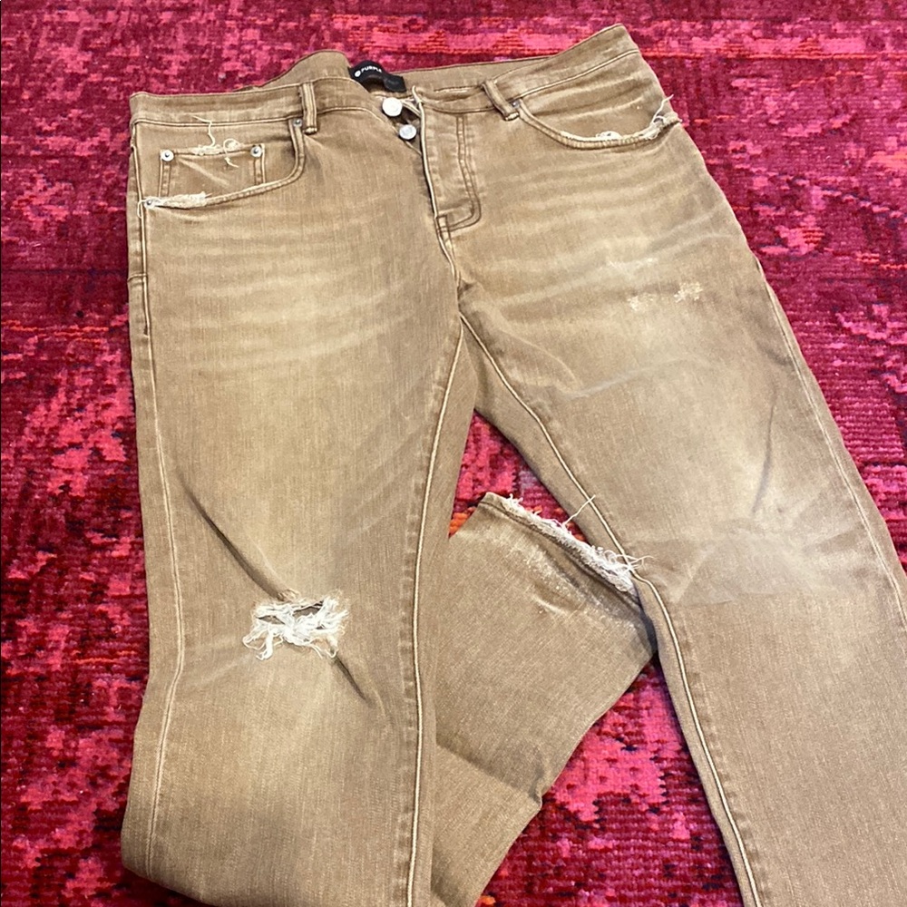 PURPLE- BRAND Tan Distressed Jeans
